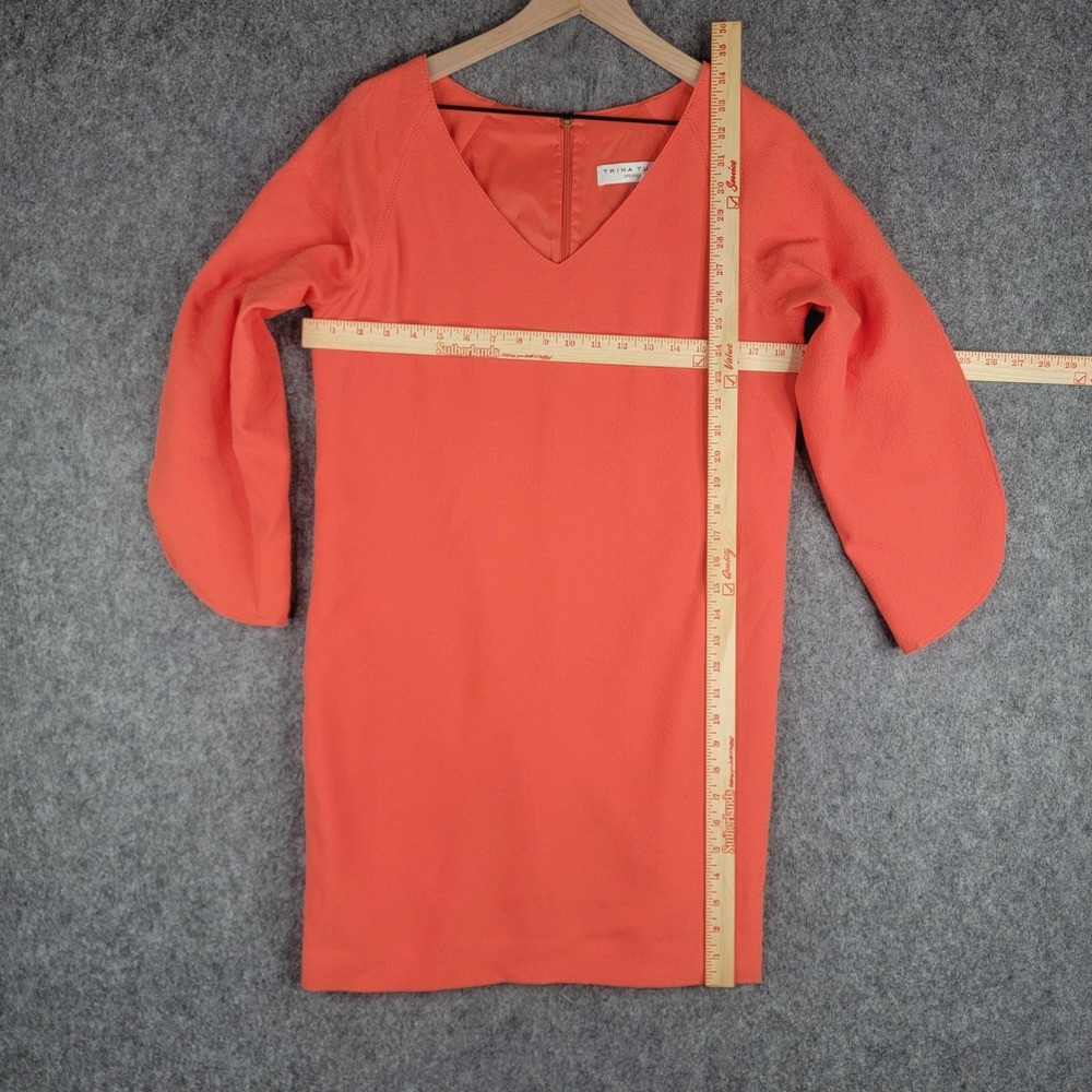 Trina Turk Dress Womens 0 Coral Odelia 3/4 Split Sleeve Textured Crepe Shift - Picture 10 of 13